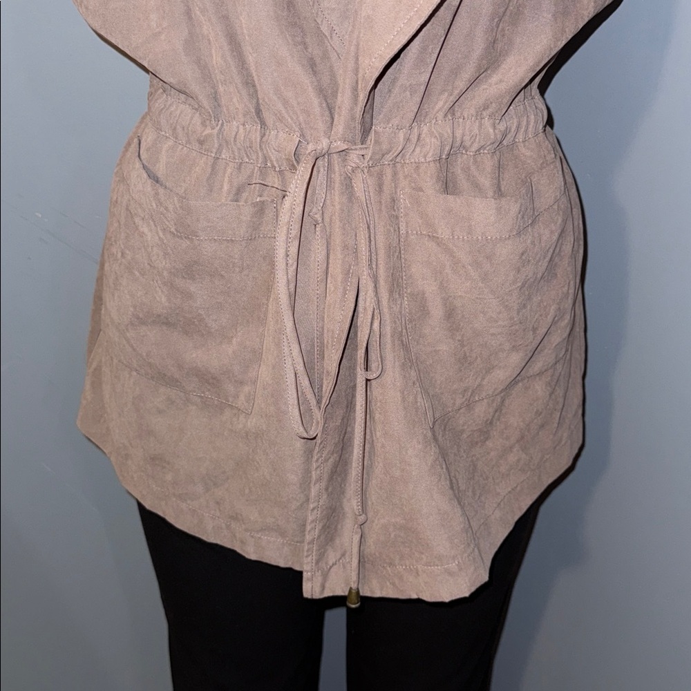 Papaya Brown Faux Suede Hooded Vest | Drawstring Waist | Size Medium - Picture 2 of 7